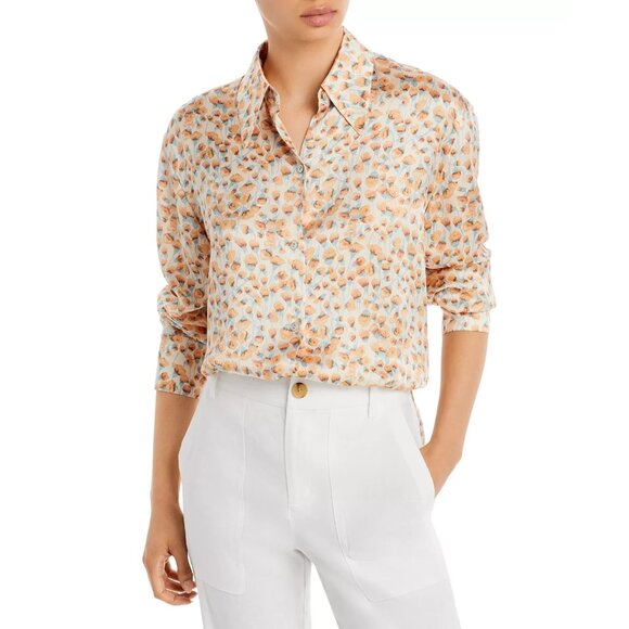 NWT Vince Carnation Silk Printed Blouse in Chiffon Floral Button Down Shirt L - Picture 1 of 8